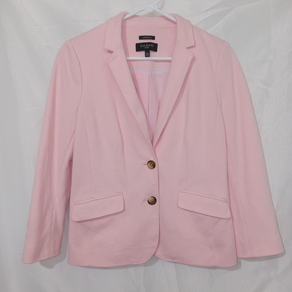 Talbots Petite Aberdeen Pique Knit Pink Lined 2-Button Blazer Size 10P - Picture 2 of 14